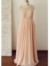 Crystal Beaded Peach Pink Chiffon Timeless Maternity Bridesmaid Dress